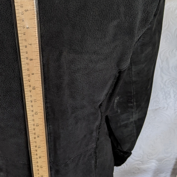 Giacca Black Soft Suede Leather Long Coat - Picture 8 of 12